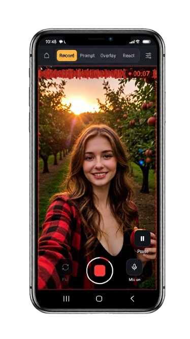 The CreateShot recorder on her phone